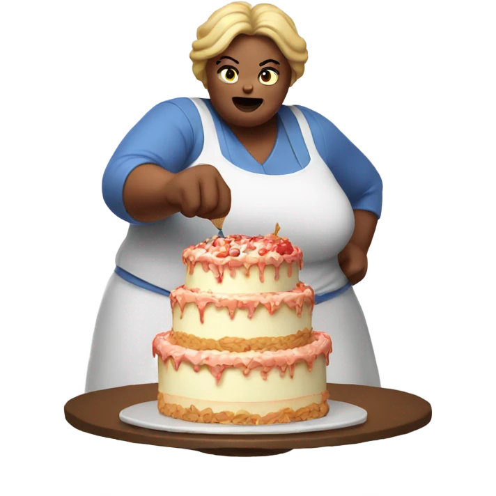 Big lady fighting for cake emoji