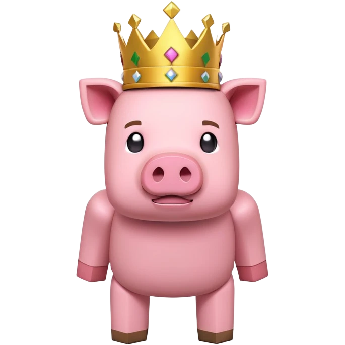 minecraft pig full body pink blocky animal with square head wearing a crown emoji