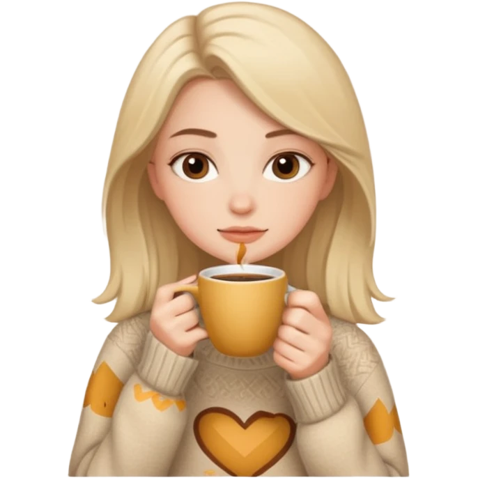 Cozy girl in a beige sweater drinking coffee  emoji