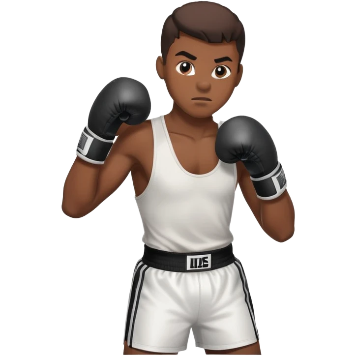 19-year-old Black male boxer in boxing stance, athletic build, boxing gloves emoji