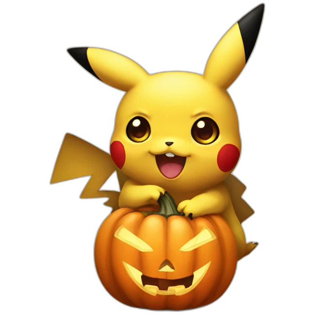 Cute Pikachu holding halloween pumpkin emoji