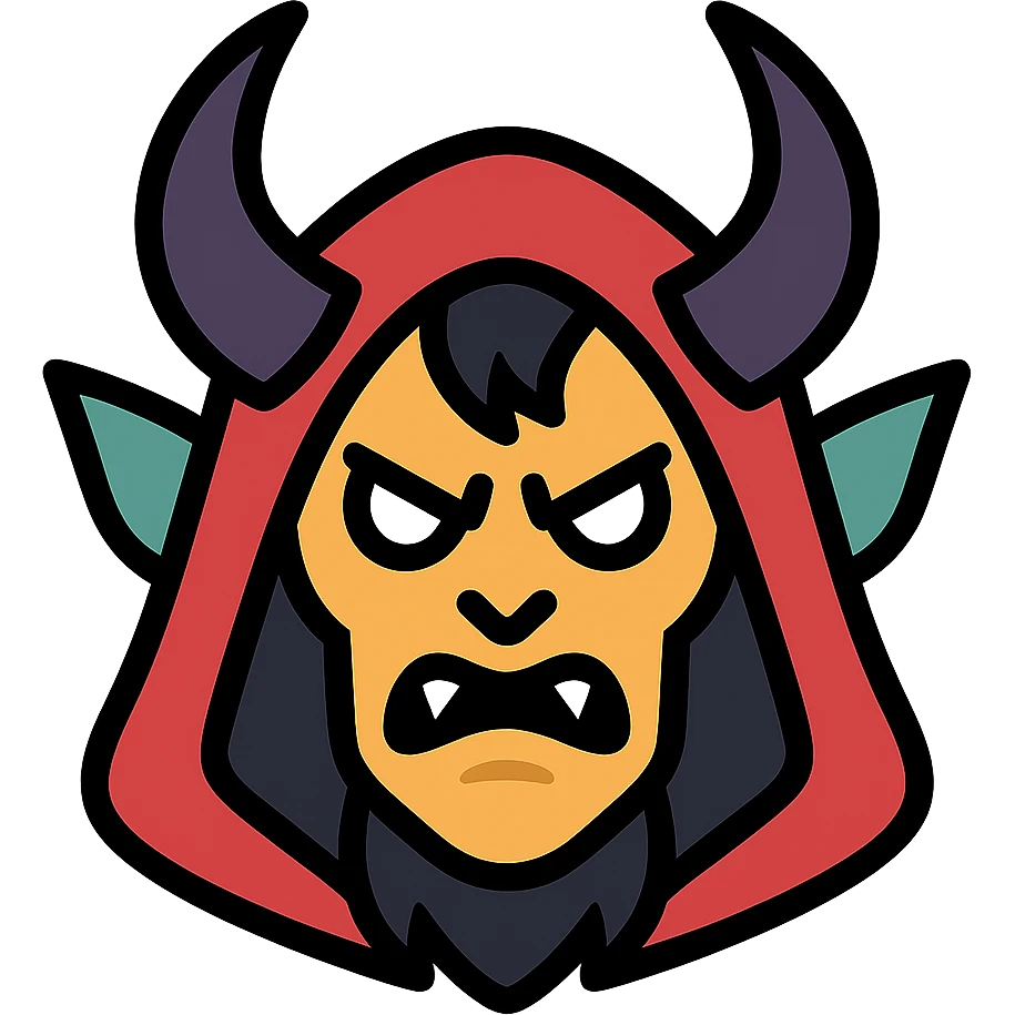 color outline icon of Umbralma from Baldur's Gate 3 with angry expression emoji