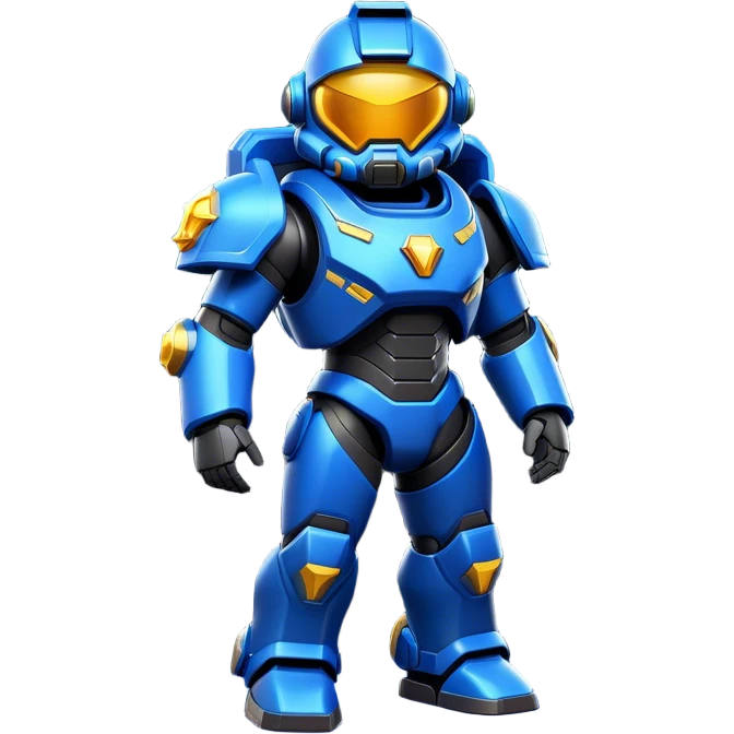 Clash of Clans aesthetic: Cinematic heroic Terran Marine Hero Emoji, rendered in a 3D vector-style similar to standard emojis with minimal shading and bold, simplified shapes. A compact, heroic isometric figure clad in futuristic power armor with signature energy accents, softly glowing with a cosmic battle charm. Simplified yet unmistakably iconic, highly detailed and consistent, glowing with a soft radiant shine and high gloss. Stylized with a touch of interstellar valor and a soft glowing outline, capturing the essence of an elite space warrior with a friendly, playful manner! emoji