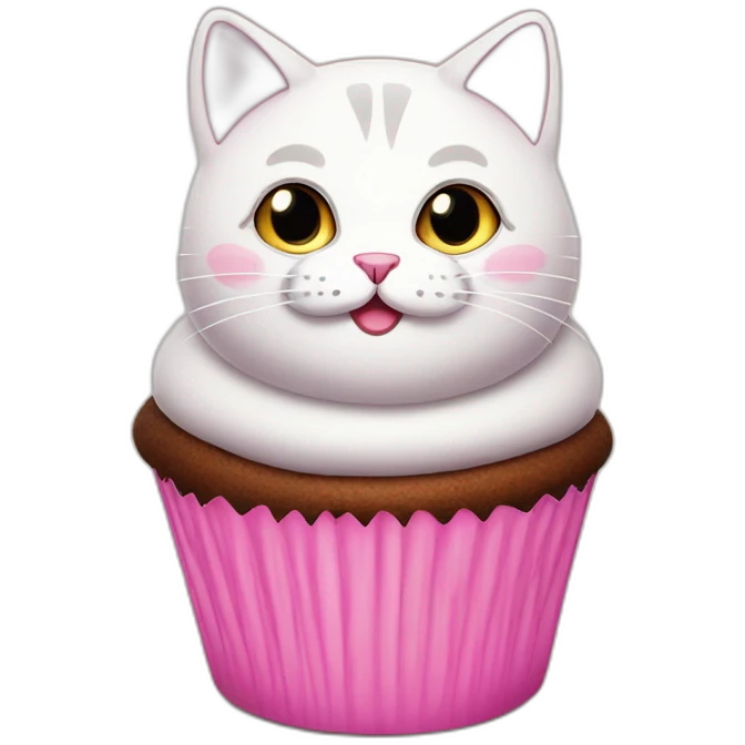 Very Fat cat with pink eyes in a cupcake emoji