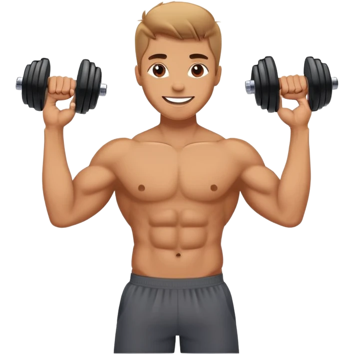 Energetic person exercising with dumbbells, looking happy and motivated emoji