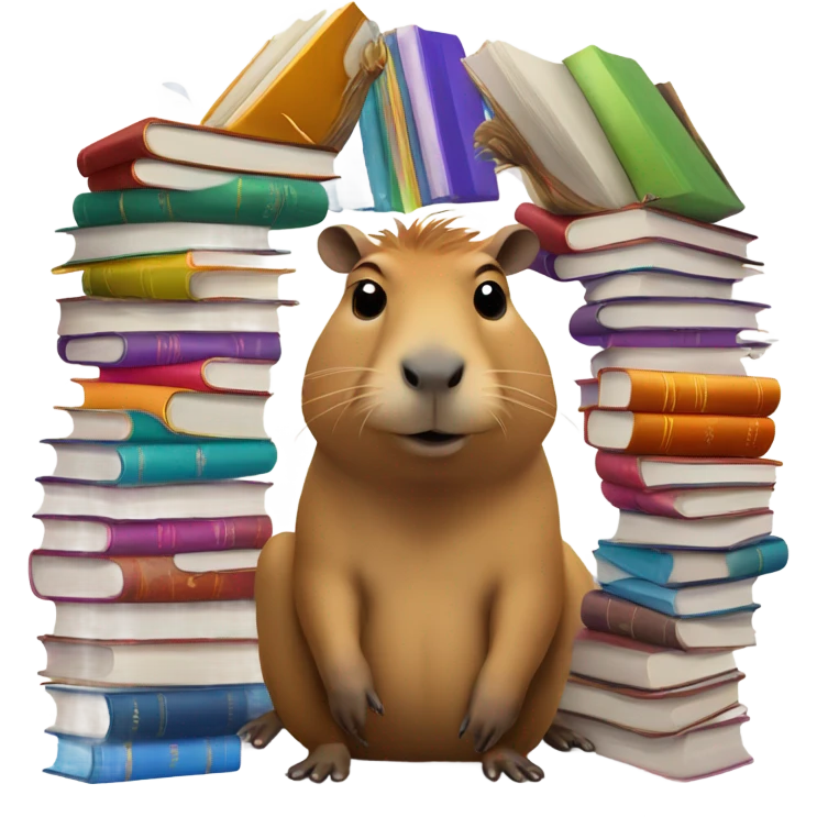 Clever CAPIBARa with books emoji