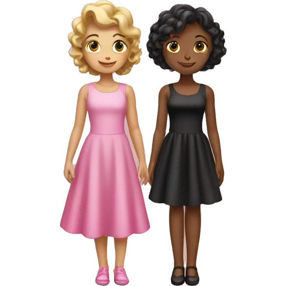 two girls in pink dress and in black dress emoji