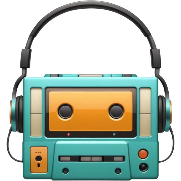 Classic Walkman emoji, Apple/WhatsApp style, front view, cassette window visible, wired headphones, soft gradients, cute proportions, no text, plain background. emoji