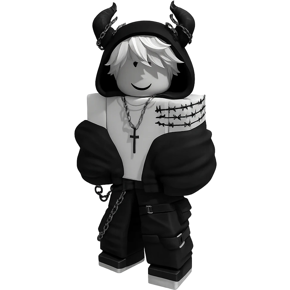 Convert this Roblox character into a sticker with a white border and transparent background, maintaining the original Roblox style as closely as possible. emoji