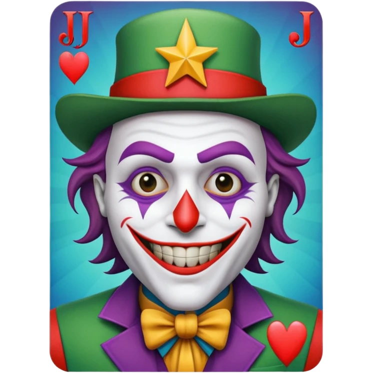 1 poker card, perfectly squared card, with crazy colorful human jolly joker inside, star symbol with a "J" emoji