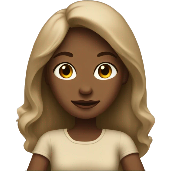 A girl at a table with a laptop with a cup of coffee in beige tones emoji