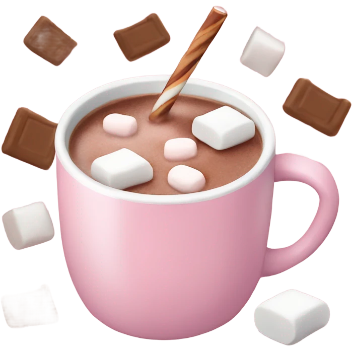 Light Pink mug of hot chocolate with marshmallows  emoji