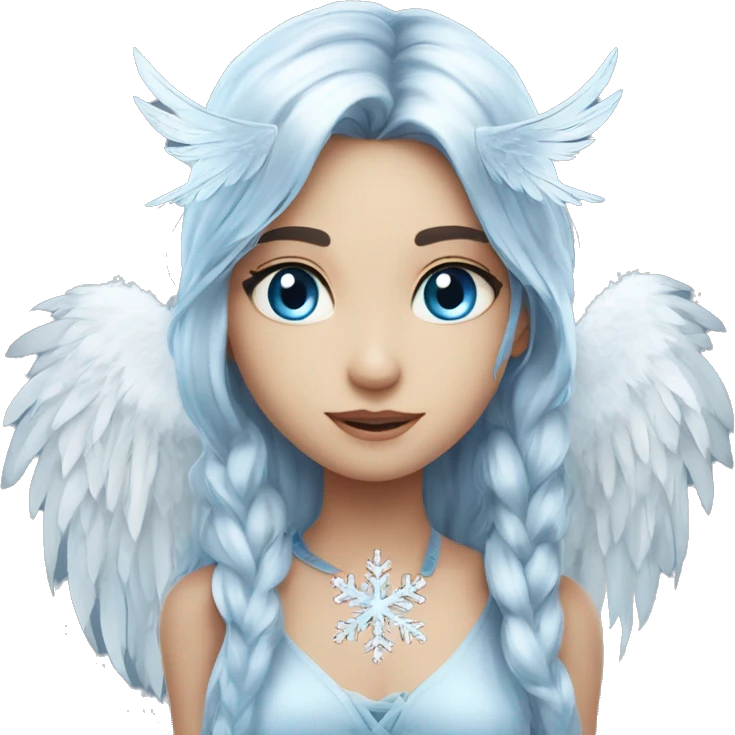 big wings, silver, feather, icy ,snowflake, Beautiful, fairy, long hair, blue eyes emoji