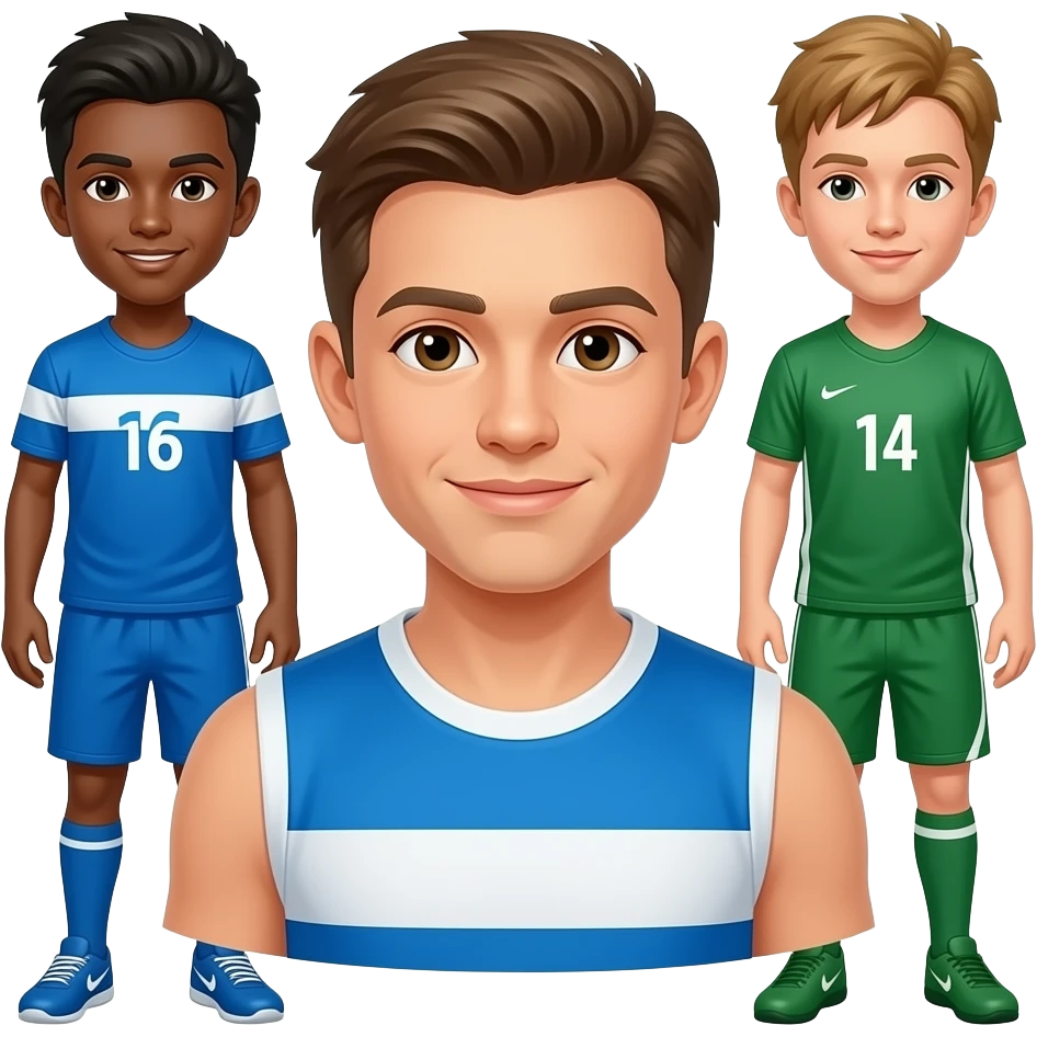 3 Atletas jovens, ventindo azul, branco e verde emoji
