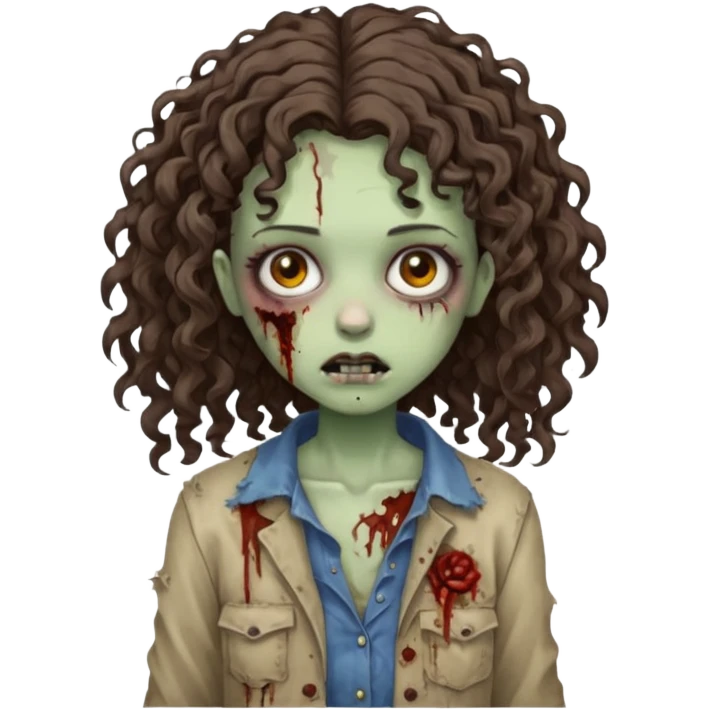 zombie brunette girl with curly, almost straight hair emoji