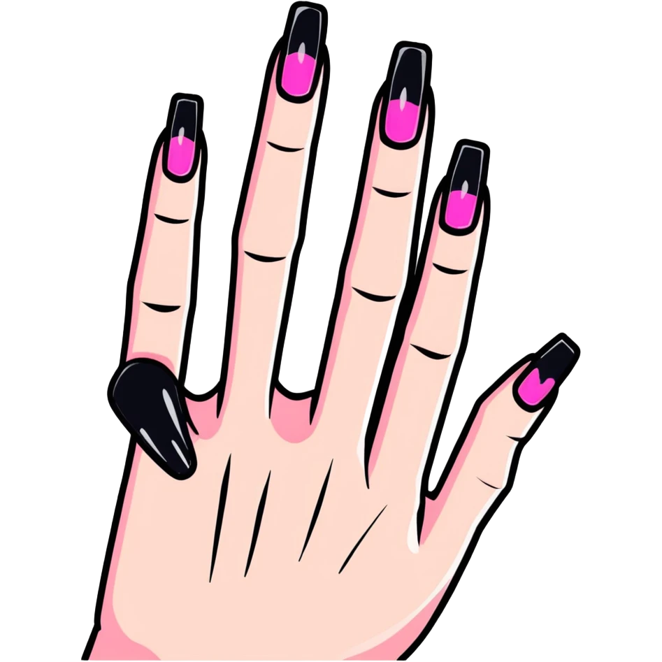 hand with 5 fingers, pink gothic nails emoji