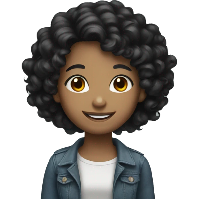 smiling girl with black hair curly  emoji