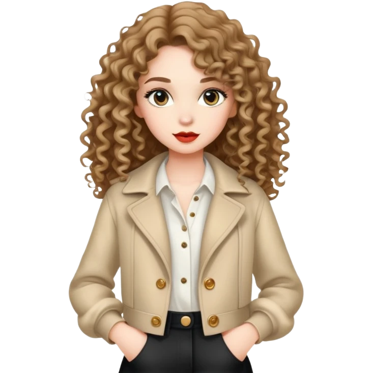 Fashionable girl with stylish outfit and long curly hair emoji