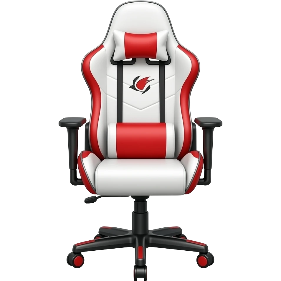 Realistic white and red gaming chair with silver feet emoji