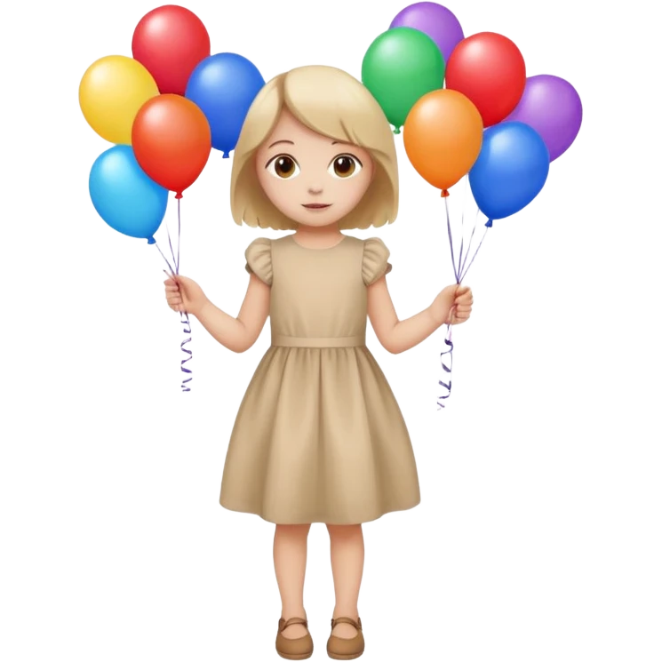birthday small  girl in biege  + baloons emoji