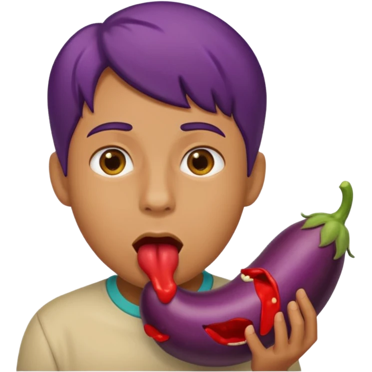 Emoji with eggplant in mouth and drooling emoji