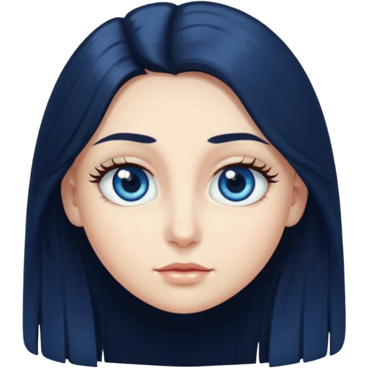 long dark hair with big blue eyes and long dark eyelashes round face emoji