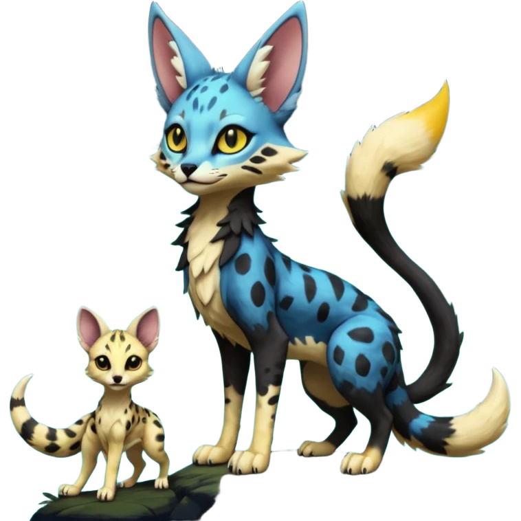 Epic complex detailed aesthetic-scenic-Fakémon-Trico-Sergal-Serval-Vernid-Genet-Umbreon-creature emoji