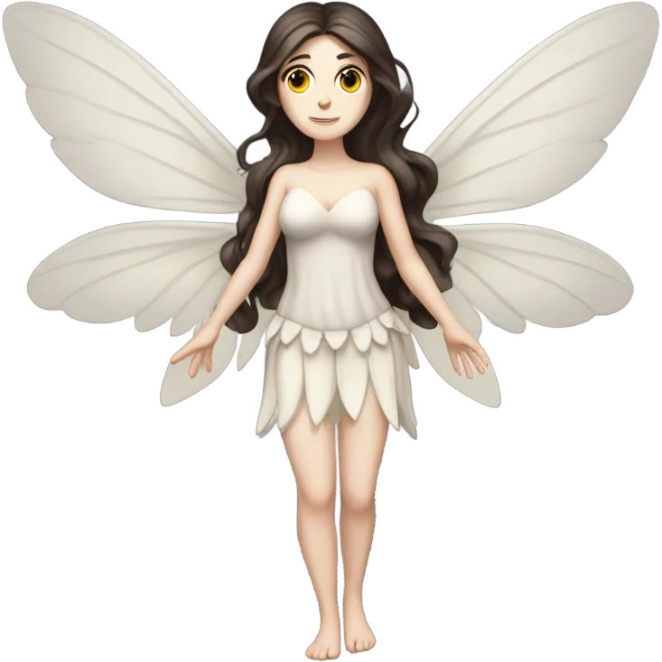 Pale skin, half clothed, brunette fairy woman with wings full body emoji