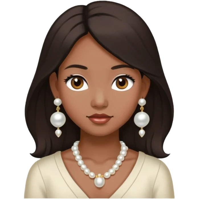 a girl with dark brown chest-length hair, Asian looks, dark skin, and pearl earrings emoji