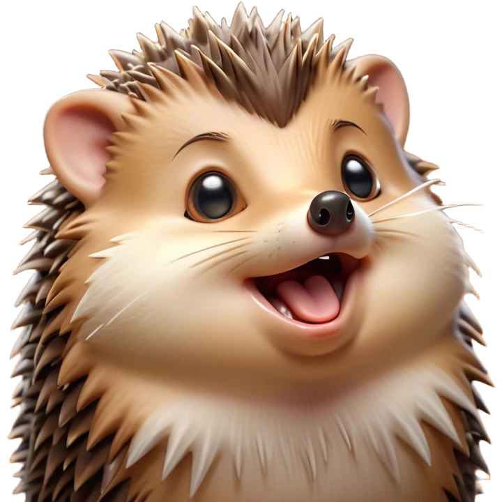 Cinematic Cute Yawning Hedgehog Portrait Emoji, Head tilted slightly with a dramatic, wide-open yawn, showcasing a soft, downy brown Fur with tiny, droopy ears and eyes barely open in drowsy contentment, Simplified yet irresistibly adorable features, highly detailed, glowing with a soft, cozy glow, high shine, relaxed yet expressive, stylized with a touch of natural whimsy, bright and endearing, soft glowing outline, capturing the essence of a sleepy yet affectionate hedgehog, so drowsy it feels like it could curl up out of the screen for a nap! emoji