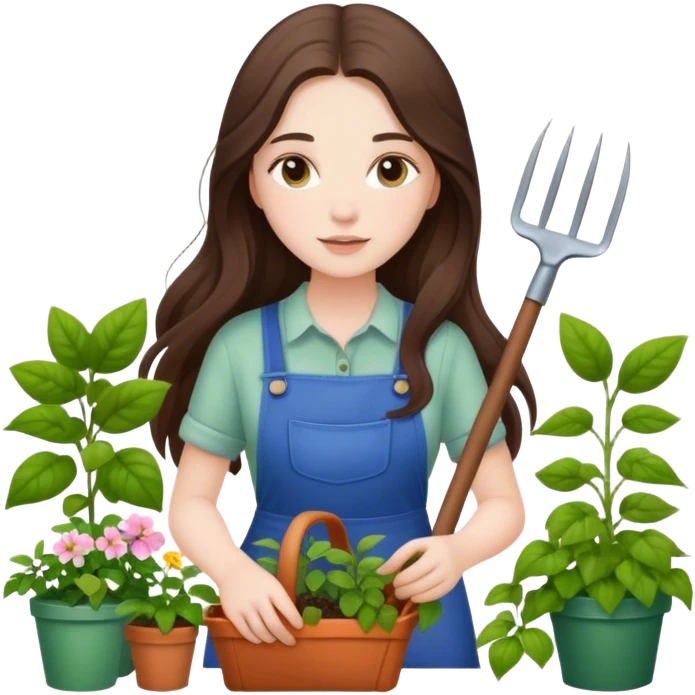 beautiful pale brunette girl with long hair gardening emoji