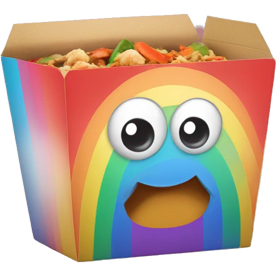 Rainbow Chinese food takeout box with cute eyes  emoji