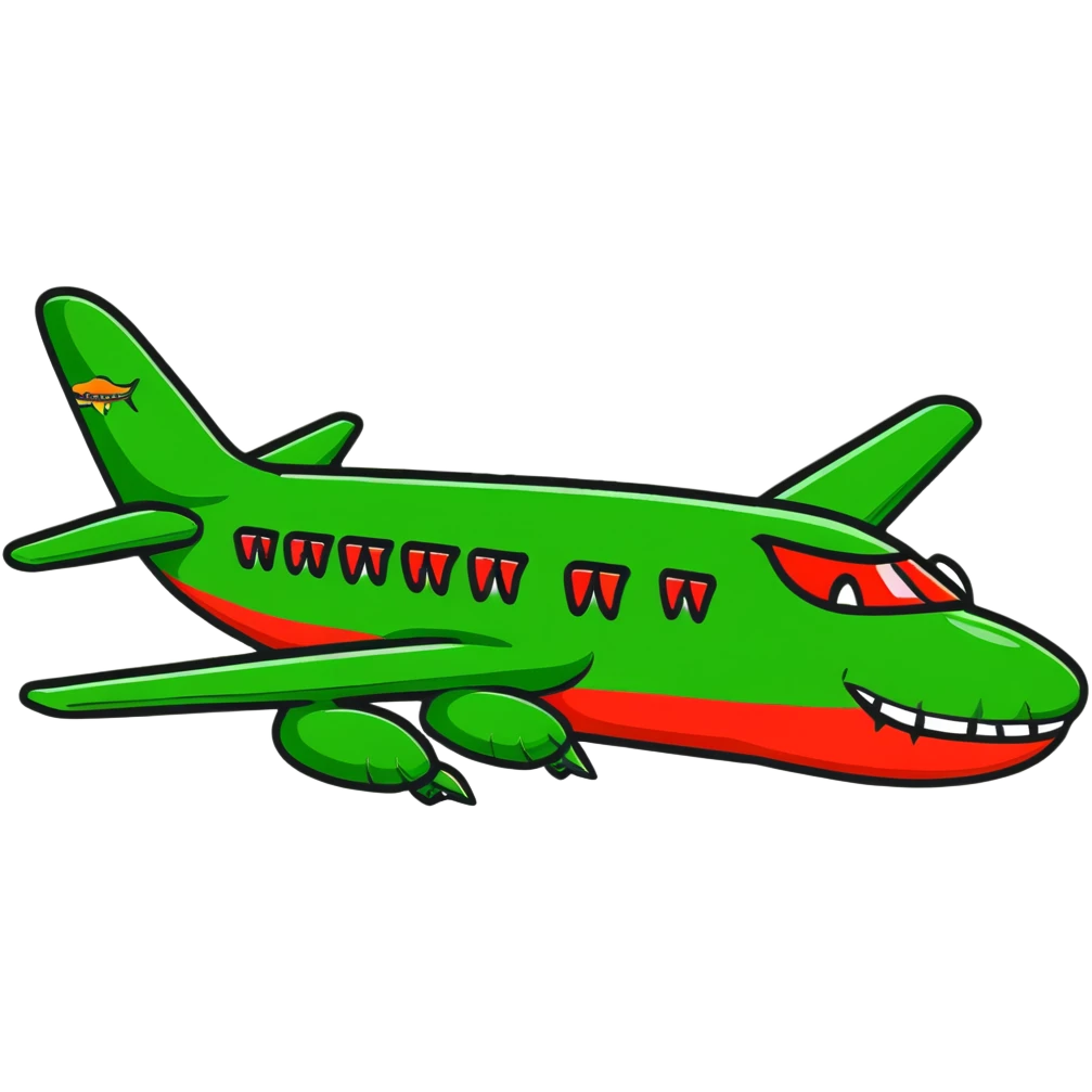 green bomber plane with crocodile head and teeth emoji