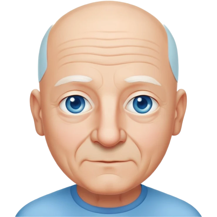 Abuelo italiano piel blanca y ojos azules calvo no tan grandes , sin bigote con una expresión cálida con una mirada amigable emoji