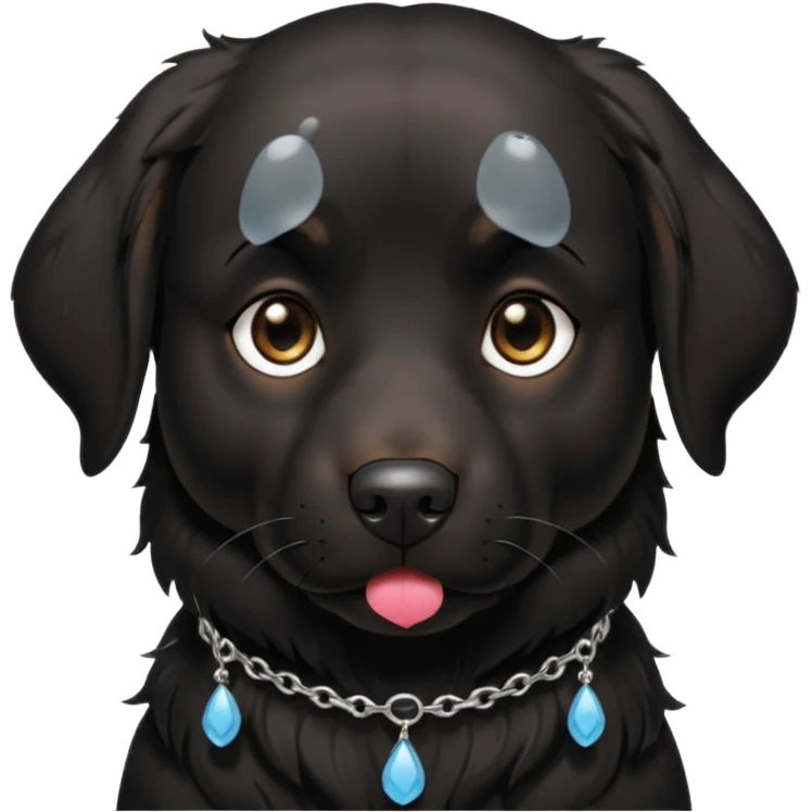 Sad black retriever dog with tears in eyes, wearing gothic accessories  emoji