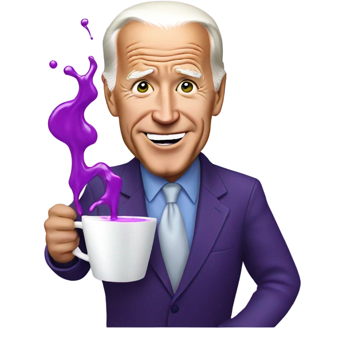 biden with purple liquid spilling out of white cup emoji