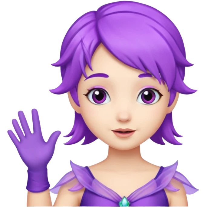 Fairy with little purple hair Waving hi
 emoji
