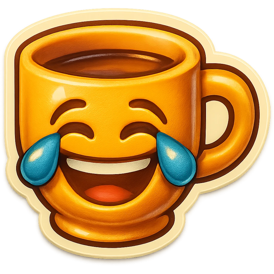 cup sticker with laughing face emoji style emoji