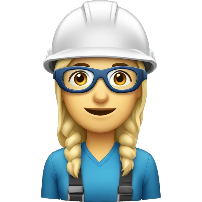Caucasian woman wearing a safety helmet, safety glasses and earplugs emoji