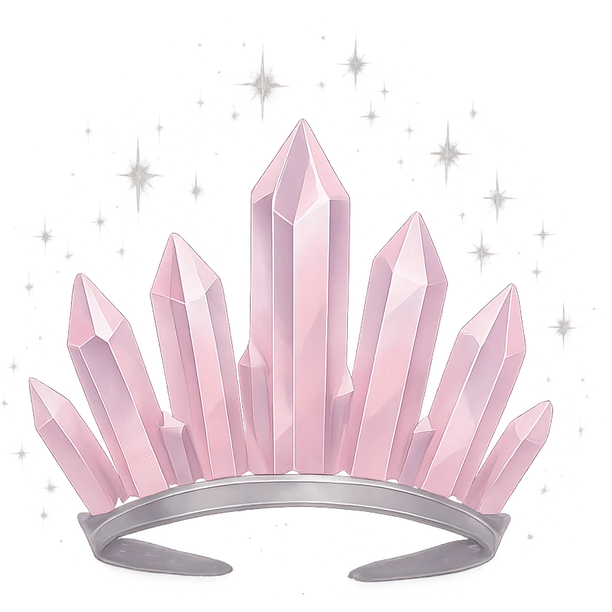 crystal crown in pastel pink with silver highlights, surrounded by magical sparkling aura, transparent background emoji