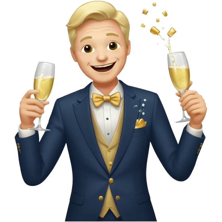 Old money man laughing with champagne glass spilling emoji