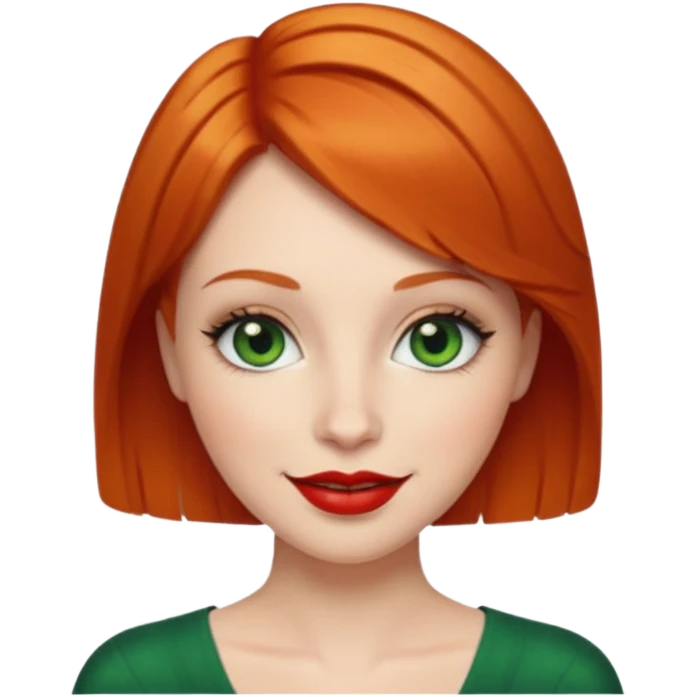 Short Ginger hair, green eyes, black long eye lashes large red lips White woman happy emoji