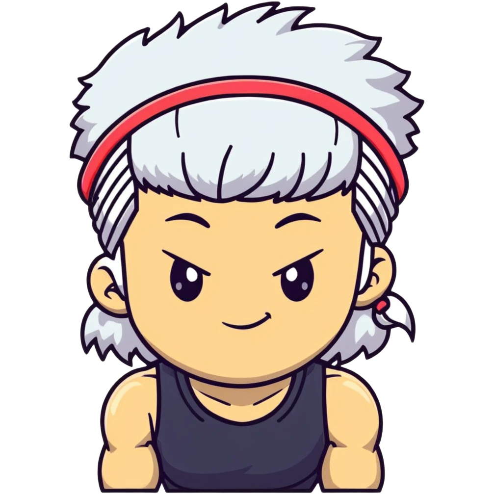 Tengen Uzui with a smirk, Sound Hashira from Demon Slayer, white hair, headband, muscular emoji