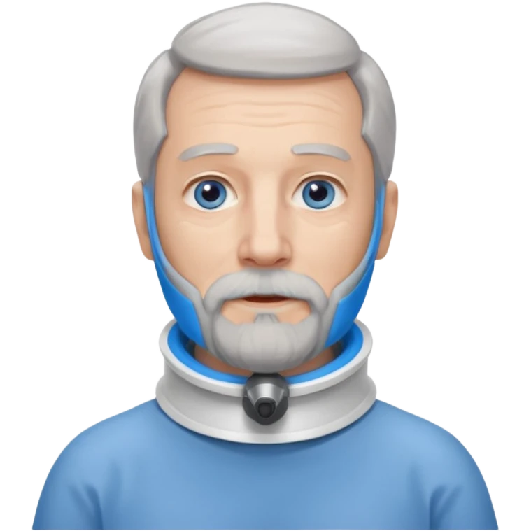 Older man with a full beard, a medical neck brace, and blue eyes. emoji