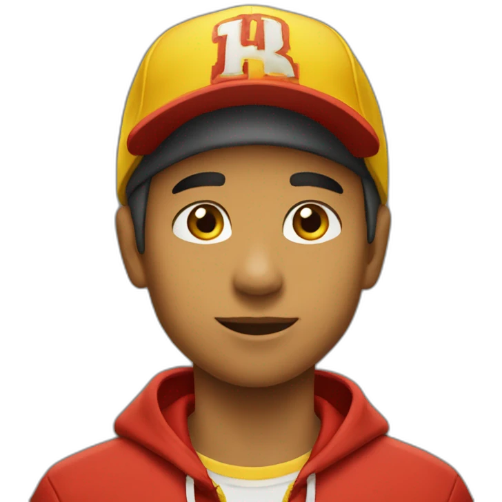 Morocho boy in red attire with a yellow Nike cap 🌟. emoji