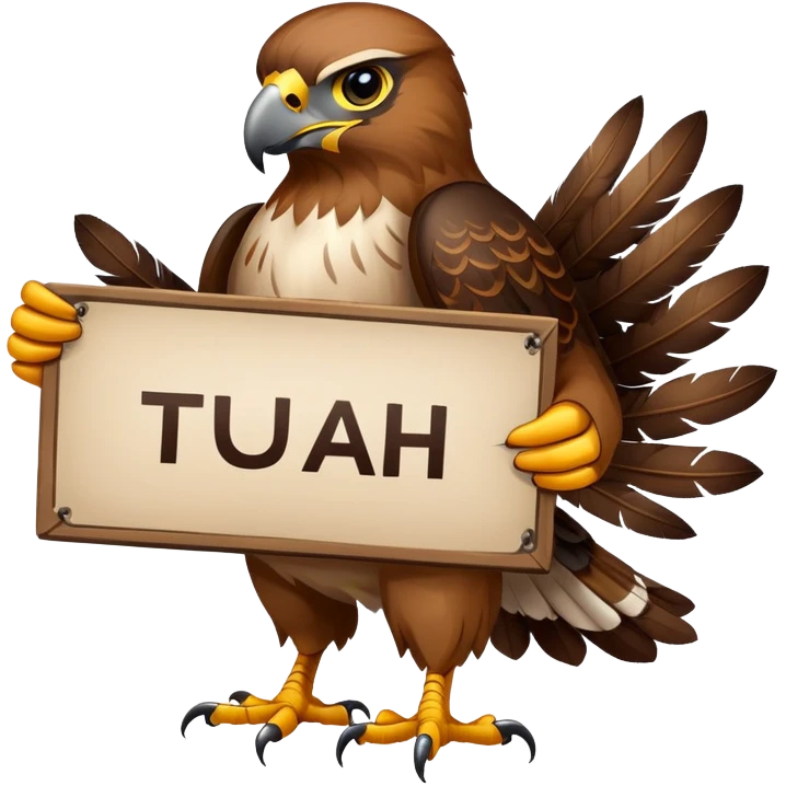 A hawk holding a sign that says TUAH emoji