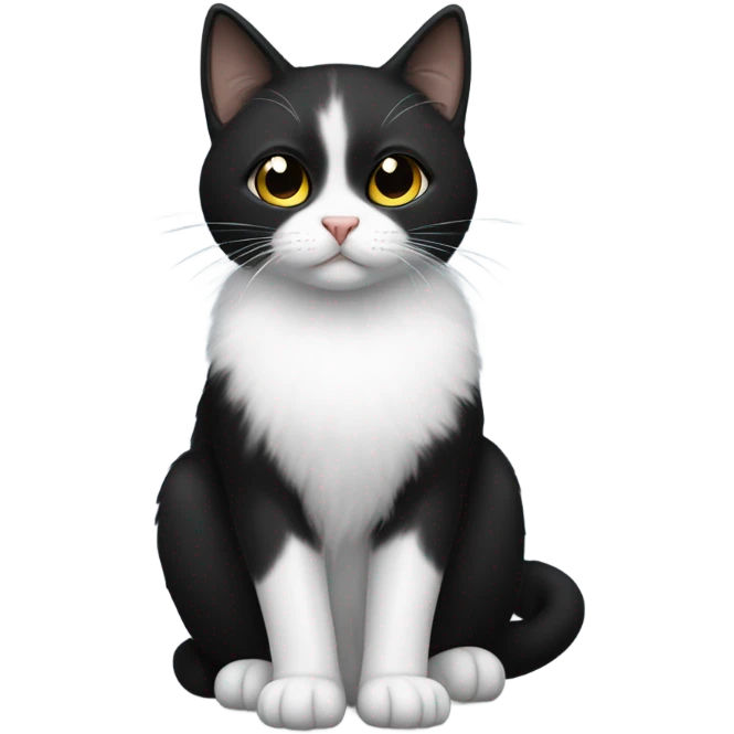 Small short-haired black-furred cat sitting with white fur on underside only emoji