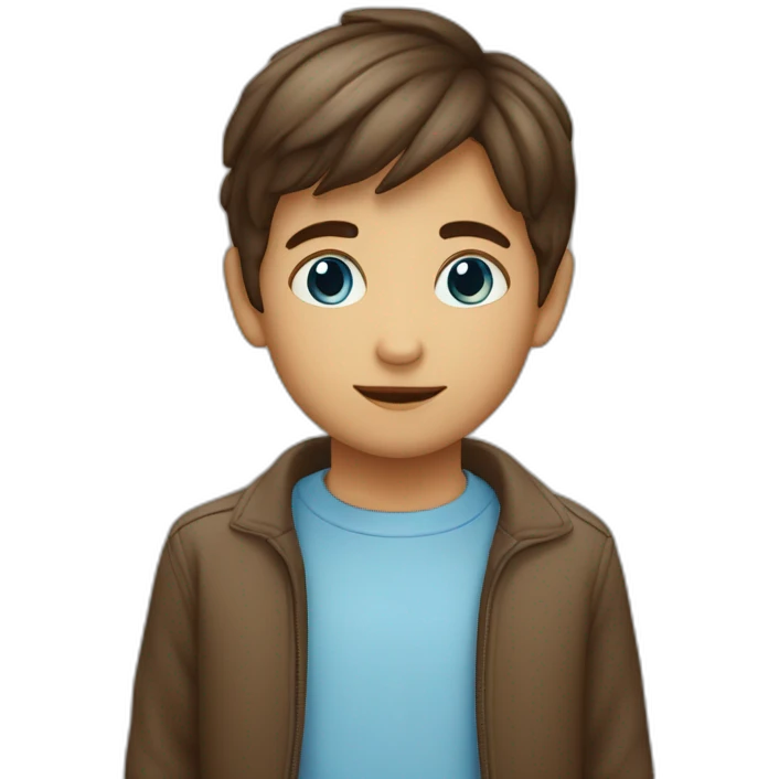 un niño con pelo liso y cafe con ojos azules emoji