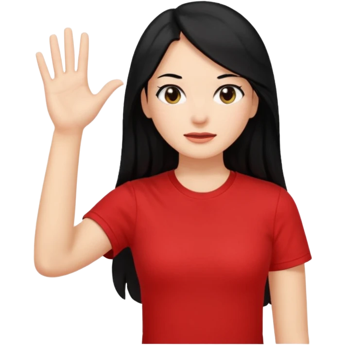 빨간색 티셔츠를 입고 긴 검정머리를 가진 여성이 모르겠다는 듯이 어깨를 올리고 고개를 살짝 왼쪽으로 기울고  제스처를 하고있음 🤷🏻‍♀️ emoji