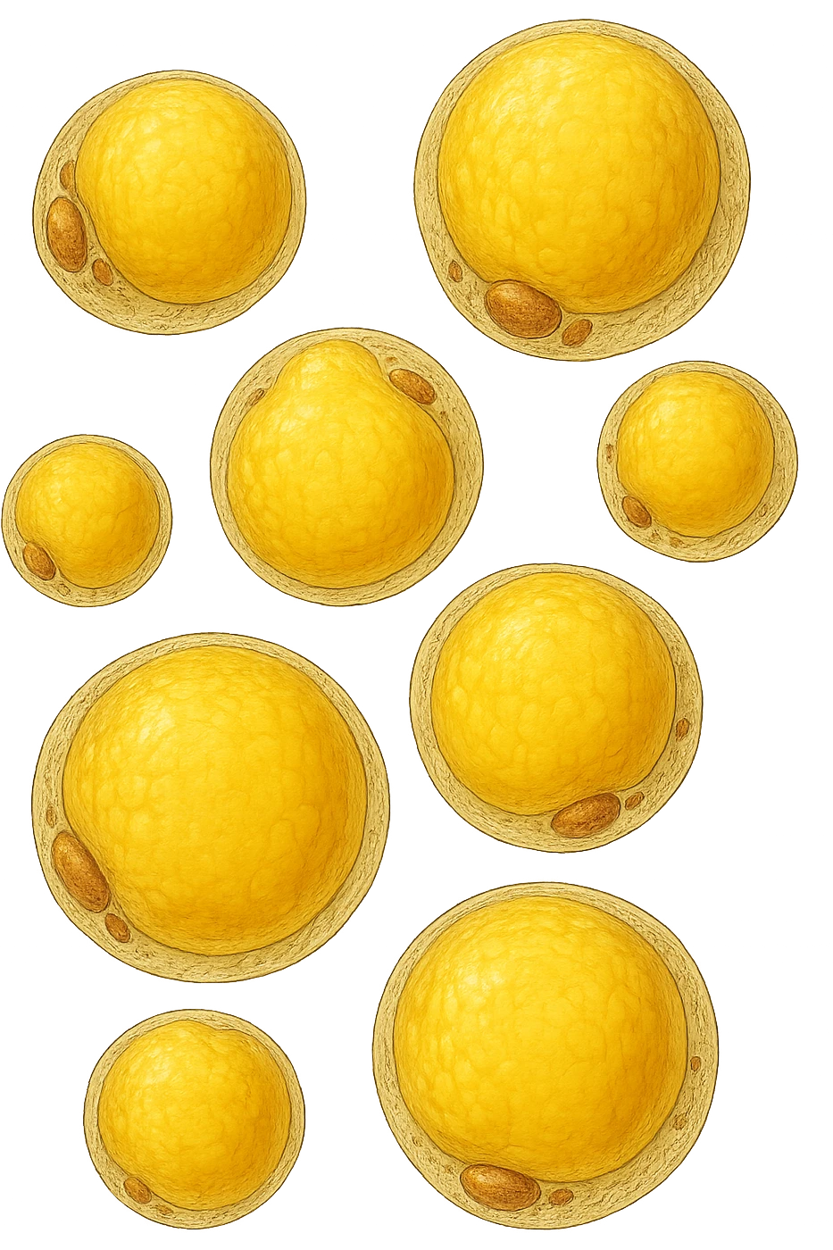 adipociti (cellule gialle) anatomiche realistiche fluttuano in aria emoji